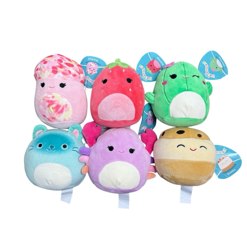 Squishmallows lot of 6 stuffed animals stuffies collectible cat strawberry fruit